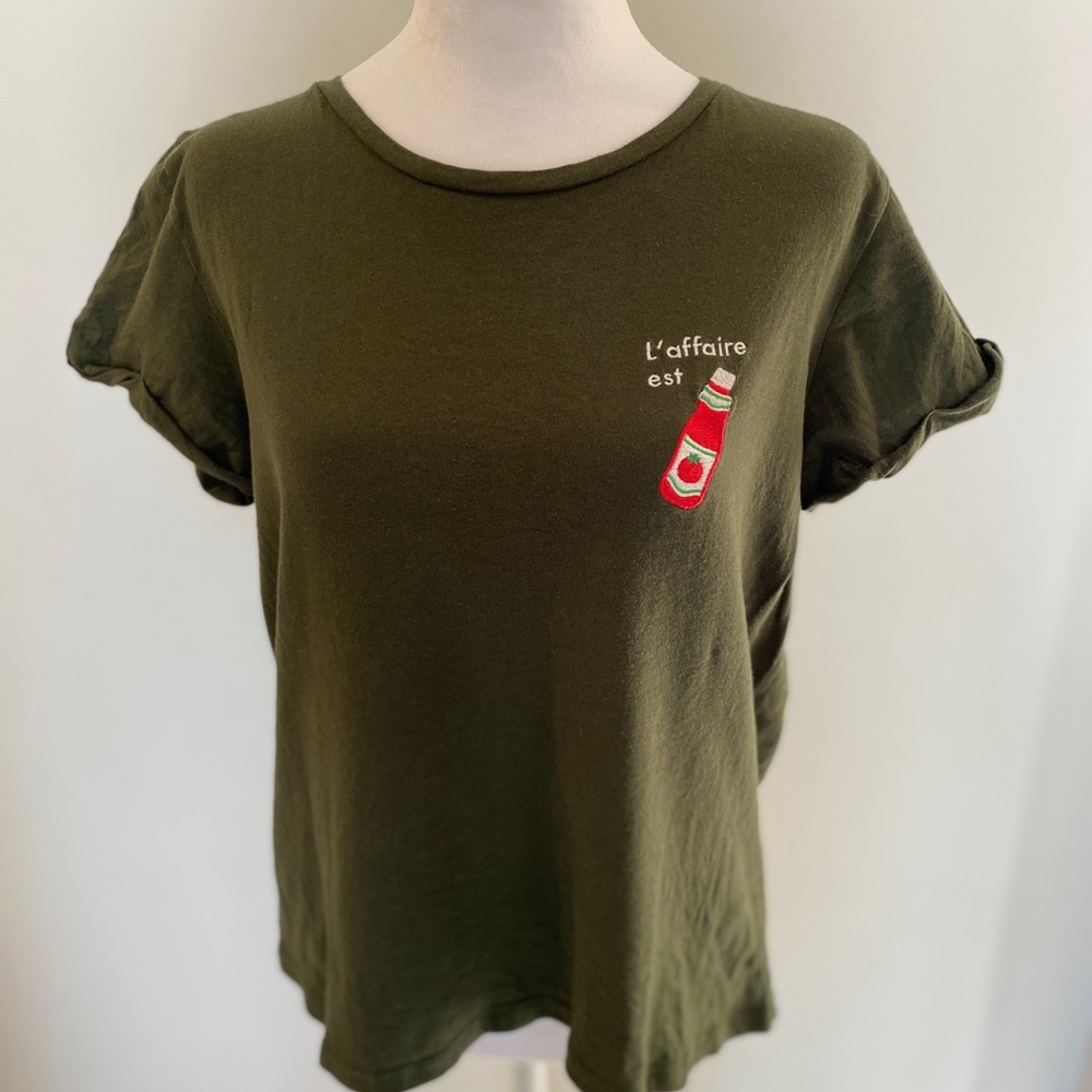 Olive Green Organic Cotton Graphic Tee, (L)